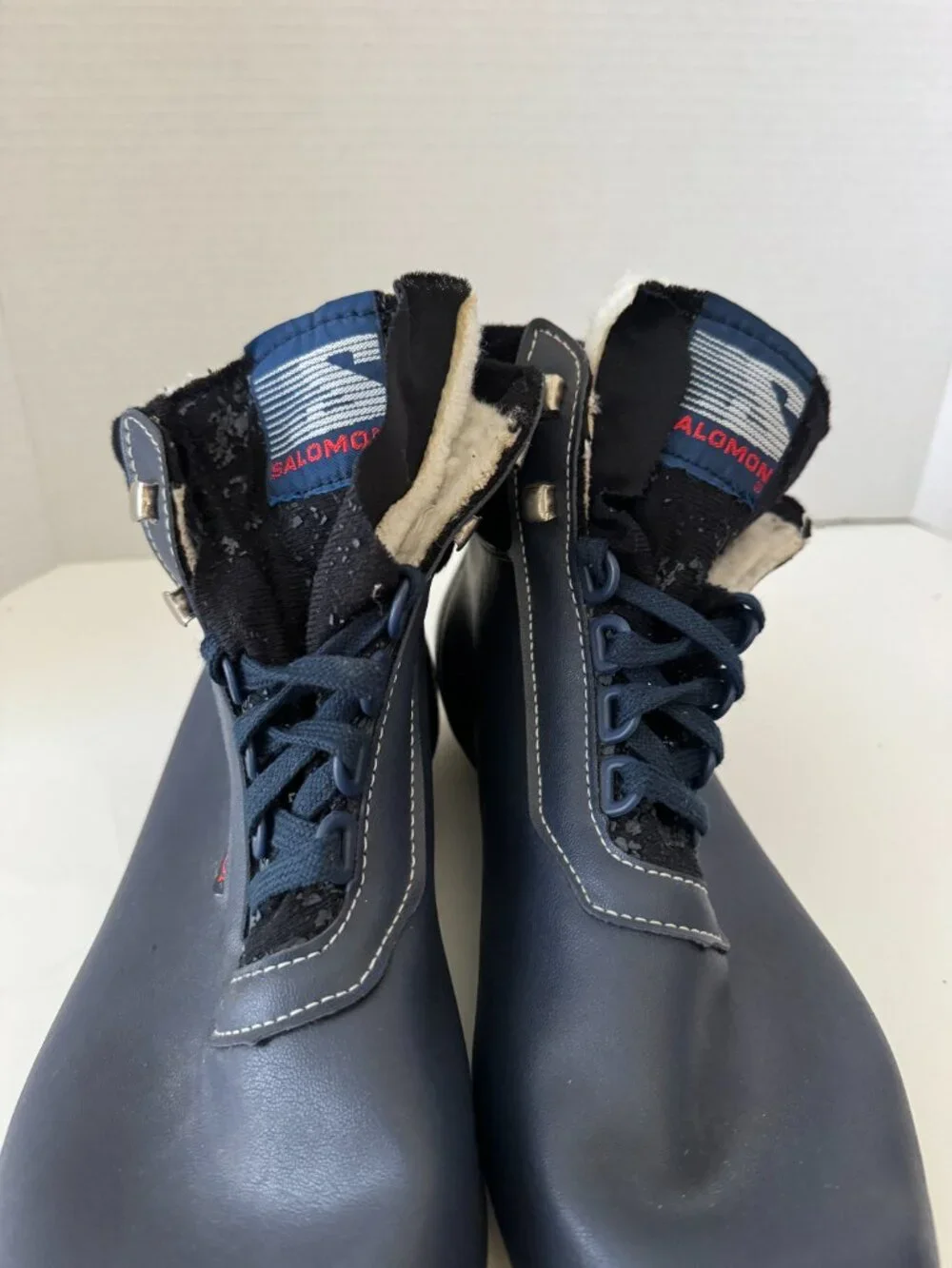 Salomon Vintage SR301 Blue Leather Nordic Cross Country Ski Boot EU46 Duckbill T